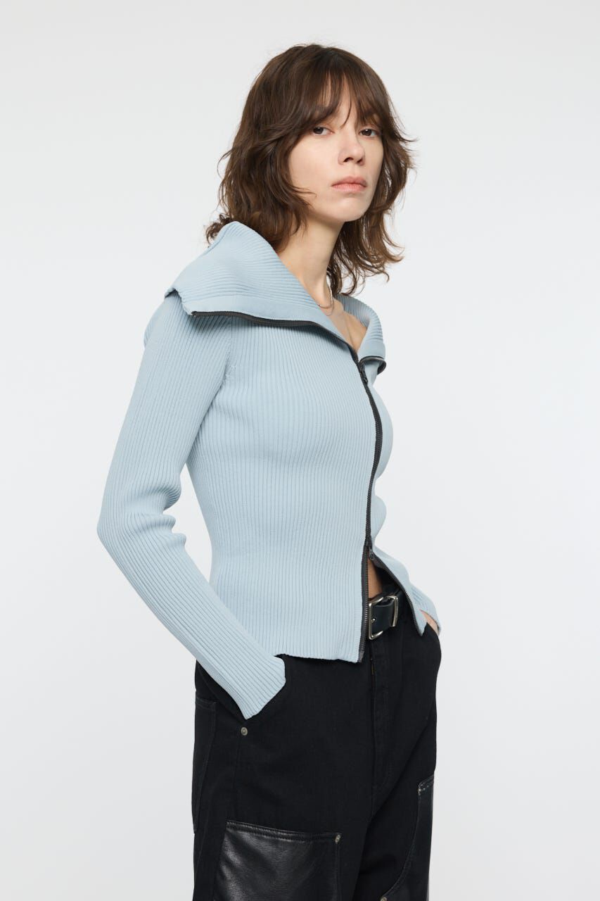 MOUSSY「BIG COLLAR ZIP UP ニットトップス」|ニット・セーター|