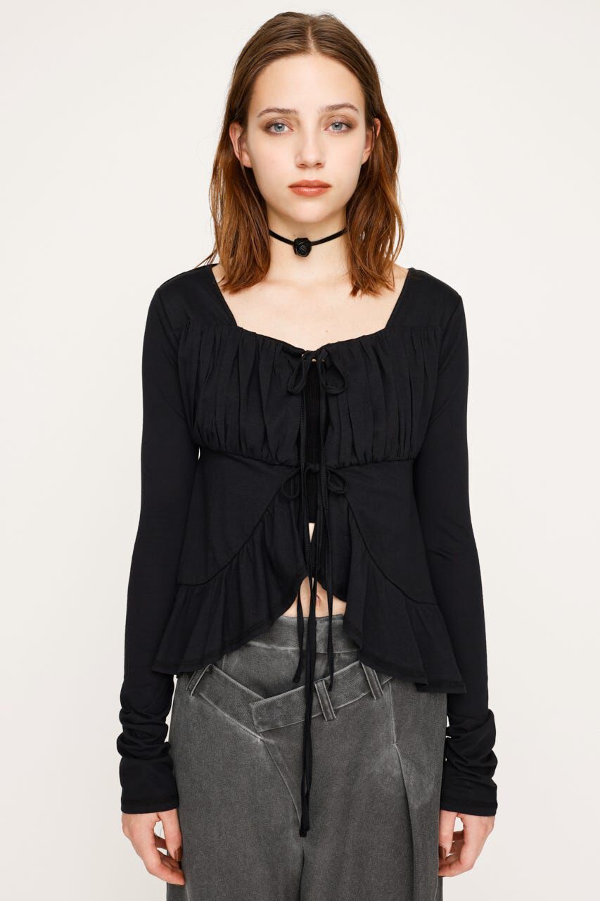 SLY「SQUARE NECK RIBBON トップス」|カーディガン|