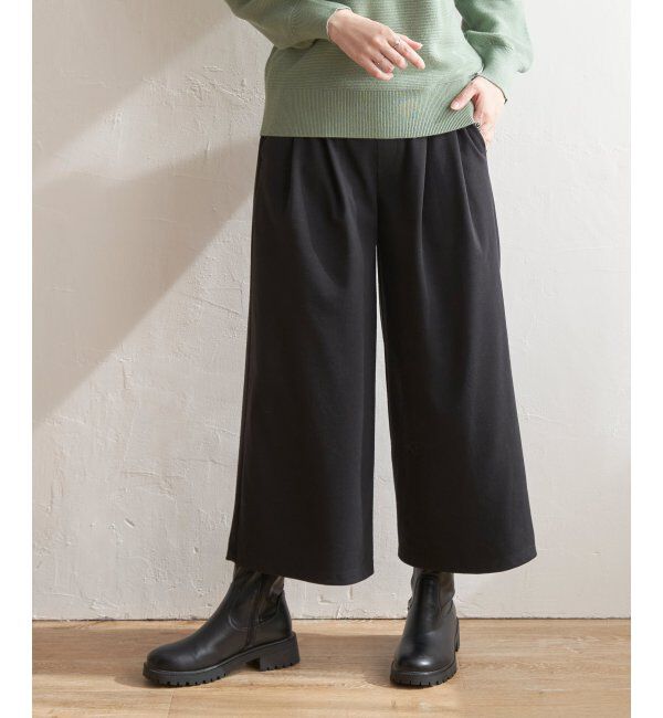 ikka「カットジャガードワイドクロップド」|その他|ブラック