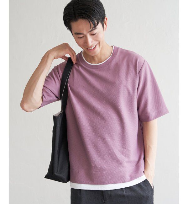 ikka「【吸水速乾】ドライ鹿の子レイヤードTシャツ5分袖」|Tシャツ・カットソー|