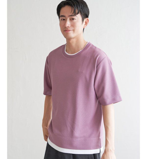 ikka「【吸水速乾】ドライ鹿の子レイヤードTシャツ5分袖」|Tシャツ・カットソー|ピンク