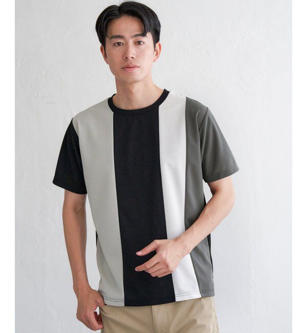 ikka「【接触冷感／吸水速乾】マルチファンクション縦切り替えTシャツ」|Tシャツ・カットソー|ブラック