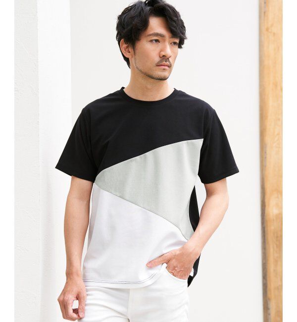 ikka「【接触冷感／吸水速乾】マルチファンクション斜め切り替えTシャツ」|Tシャツ・カットソー|