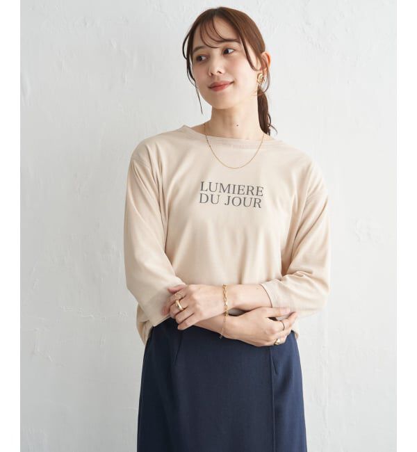 ikka「【雑誌InRed5月号掲載】シア－ロゴプリント 7分袖プルオーバーセット【2点セット】」|Tシャツ・カットソー|ベージュ