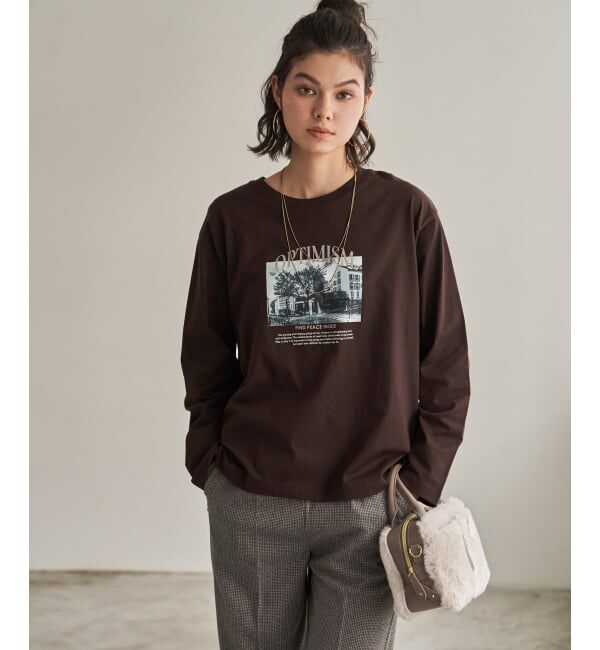 ikka「ロゴフォトプリントロンT」|Tシャツ・カットソー|ブラウン