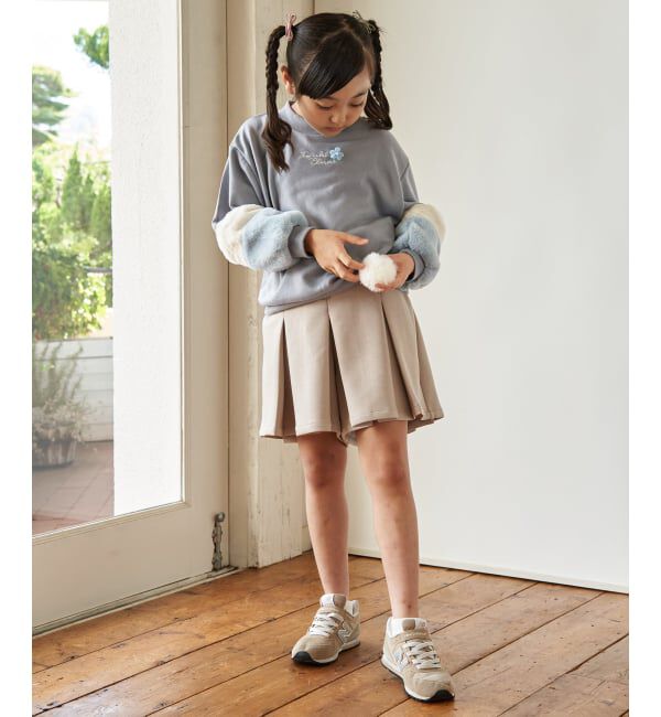 ikka kids「ポンポン付きダンボールキュロット（120~160cm）」|スカート|