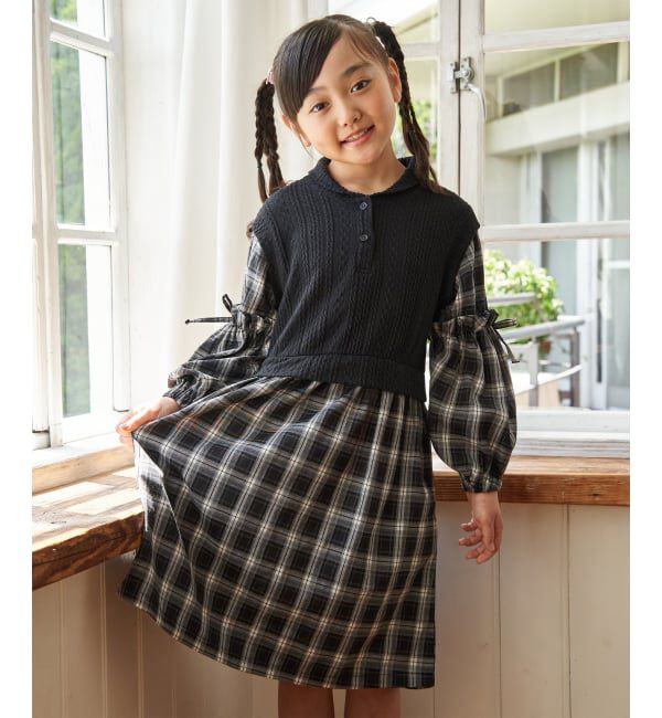 ikka kids「ショールベストレイヤーチェックワンピース（120~160cm）」|スカート|