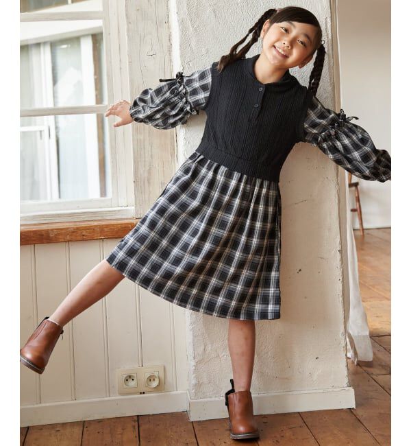 ikka kids「ショールベストレイヤーチェックワンピース（120~160cm）」|スカート|