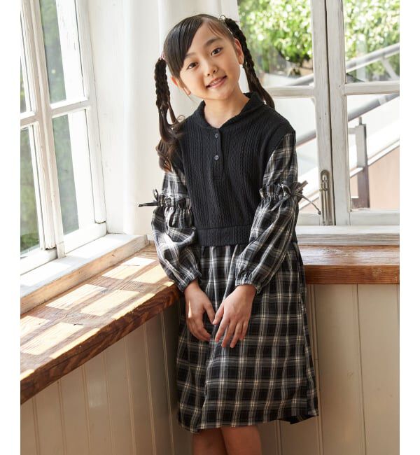 ikka kids「ショールベストレイヤーチェックワンピース（120~160cm）」|スカート|