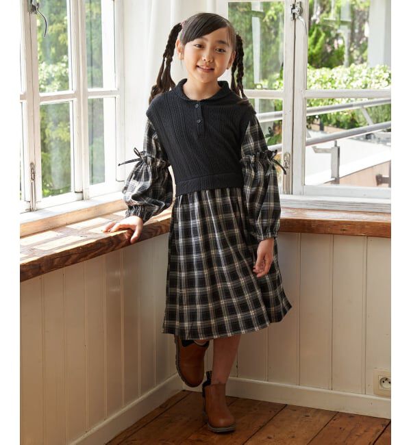 ikka kids「ショールベストレイヤーチェックワンピース（120~160cm）」|スカート|