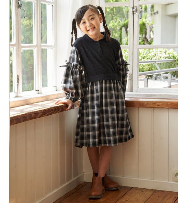 ikka kids「ショールベストレイヤーチェックワンピース（120~160cm）」|スカート|
