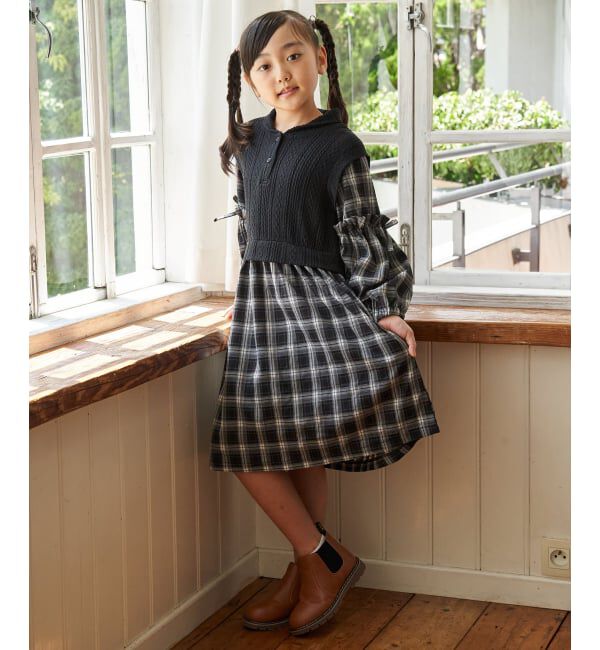 ikka kids「ショールベストレイヤーチェックワンピース（120~160cm）」|スカート|