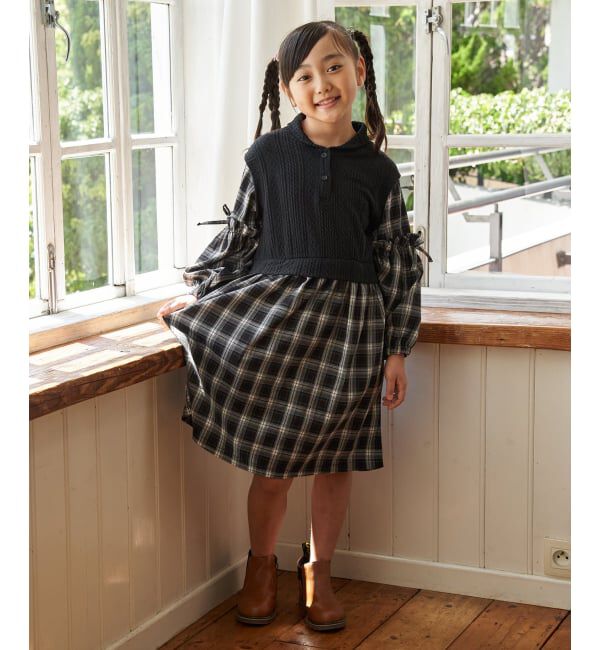 ikka kids「ショールベストレイヤーチェックワンピース（120~160cm）」|スカート|