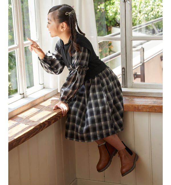 ikka kids「ショールベストレイヤーチェックワンピース（120~160cm）」|スカート|