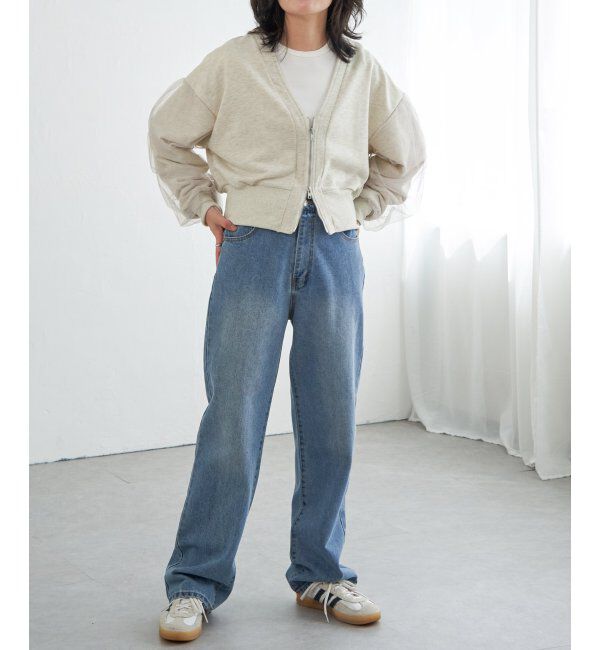 VENCE share style「裏毛ｘチュールダブルZIPカーディガン」|スウェット・ジャージ|