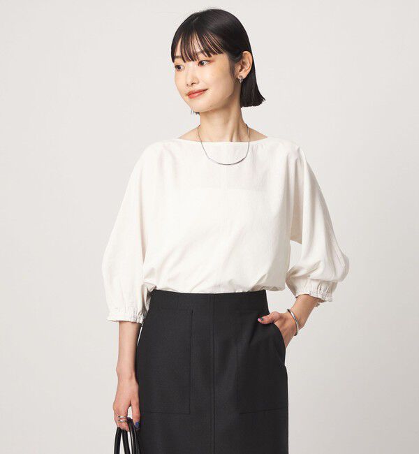 UNITED ARROWS green label relaxing「Breeze Cool ボートネック 7分袖 ブラウス マシンウォッシャブル 吸水速乾 通気性 UVカット」|シャツ・ブラウス|WHITE