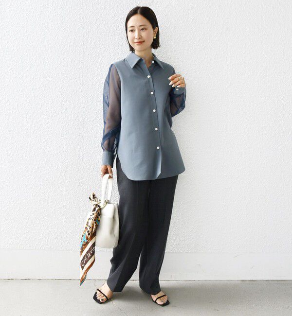 SHIPS for women「〈手洗い可能〉シアー袖 ドッキング シャツ」|シャツ・ブラウス|