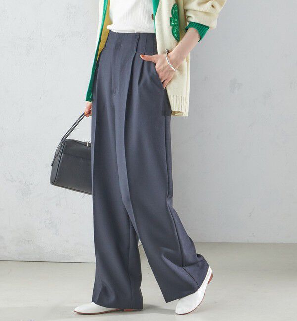 SHIPS for women「〈手洗い可能〉シャーク ツイード タック パンツ」|その他|ネイビー
