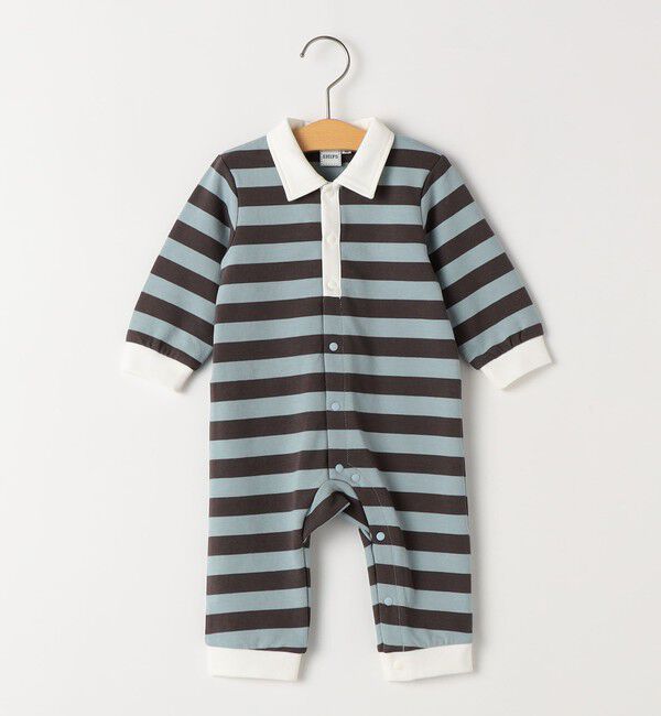 SHIPS KIDS「SHIPS KIDS:70～80cm / ボーダー ラガーシャツ ロンパース」|ロンパース|ブルー