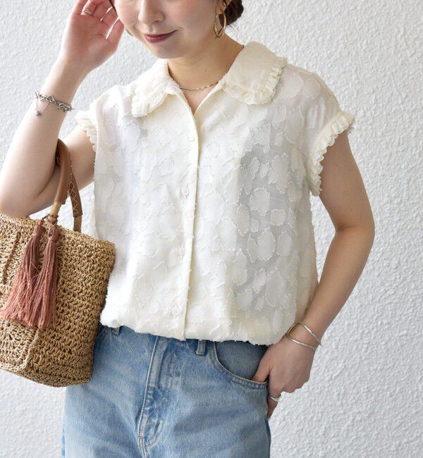 SHIPS any「〈洗濯機可能〉カット ジャカード ドロスト フレンチ スリーブ シャツ ブラウス」|シャツ・ブラウス|