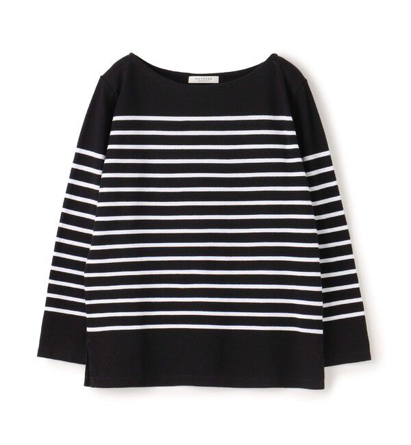 MACPHEE「コットンボーダー ボートネックプルオーバー」|Tシャツ・カットソー|18 ブラック系