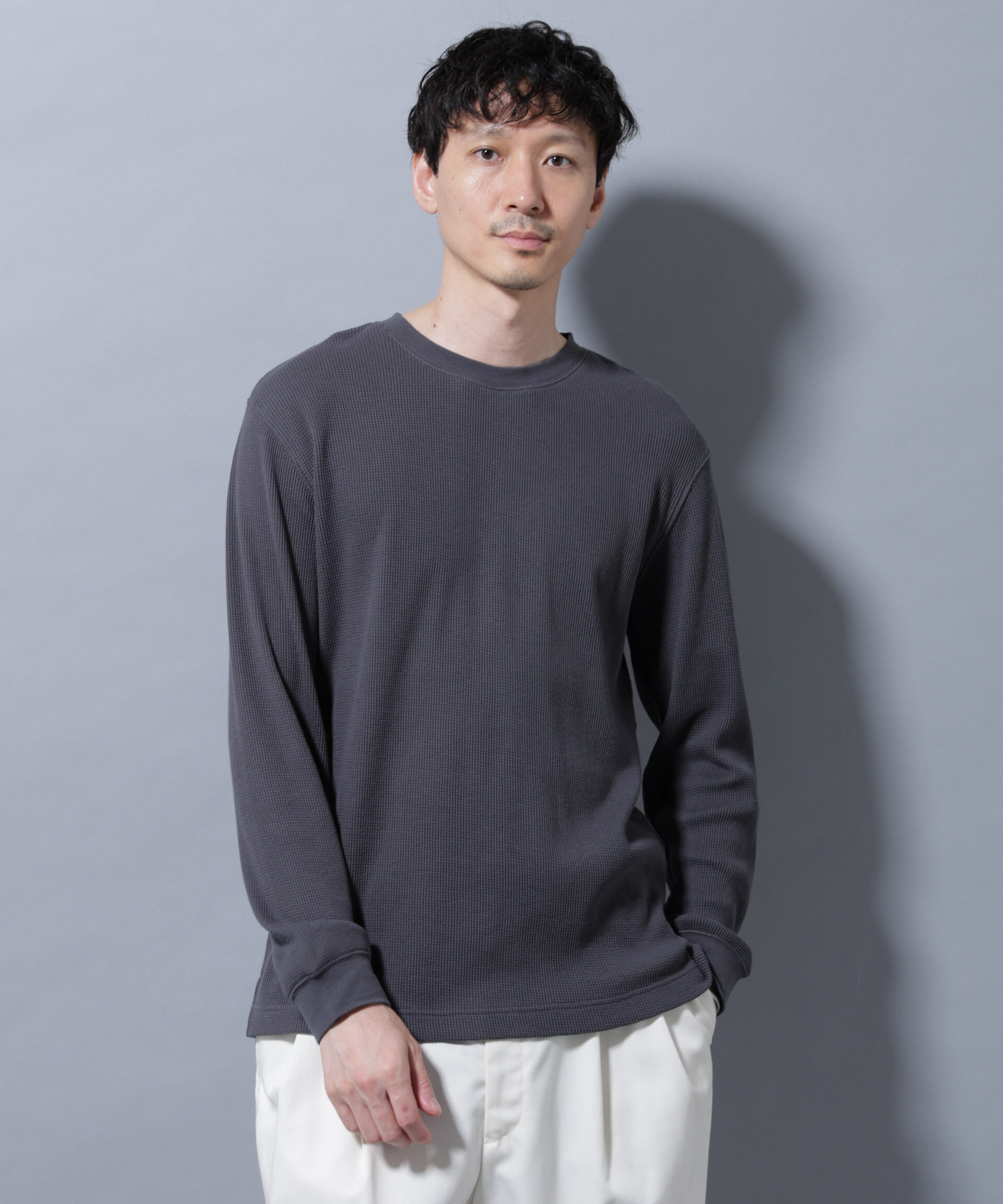 NANO universe「アンチスメルワッフルTシャツ 長袖」|Tシャツ・カットソー|チャコール3