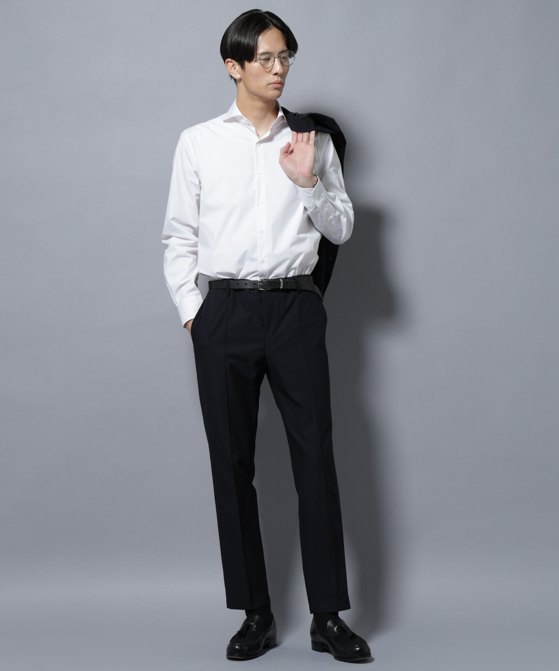 NANO universe「「N shirt」Anti Soaked(R)汗染み防止ホリゾンタルカラーシャツ長袖」|シャツ・ブラウス|