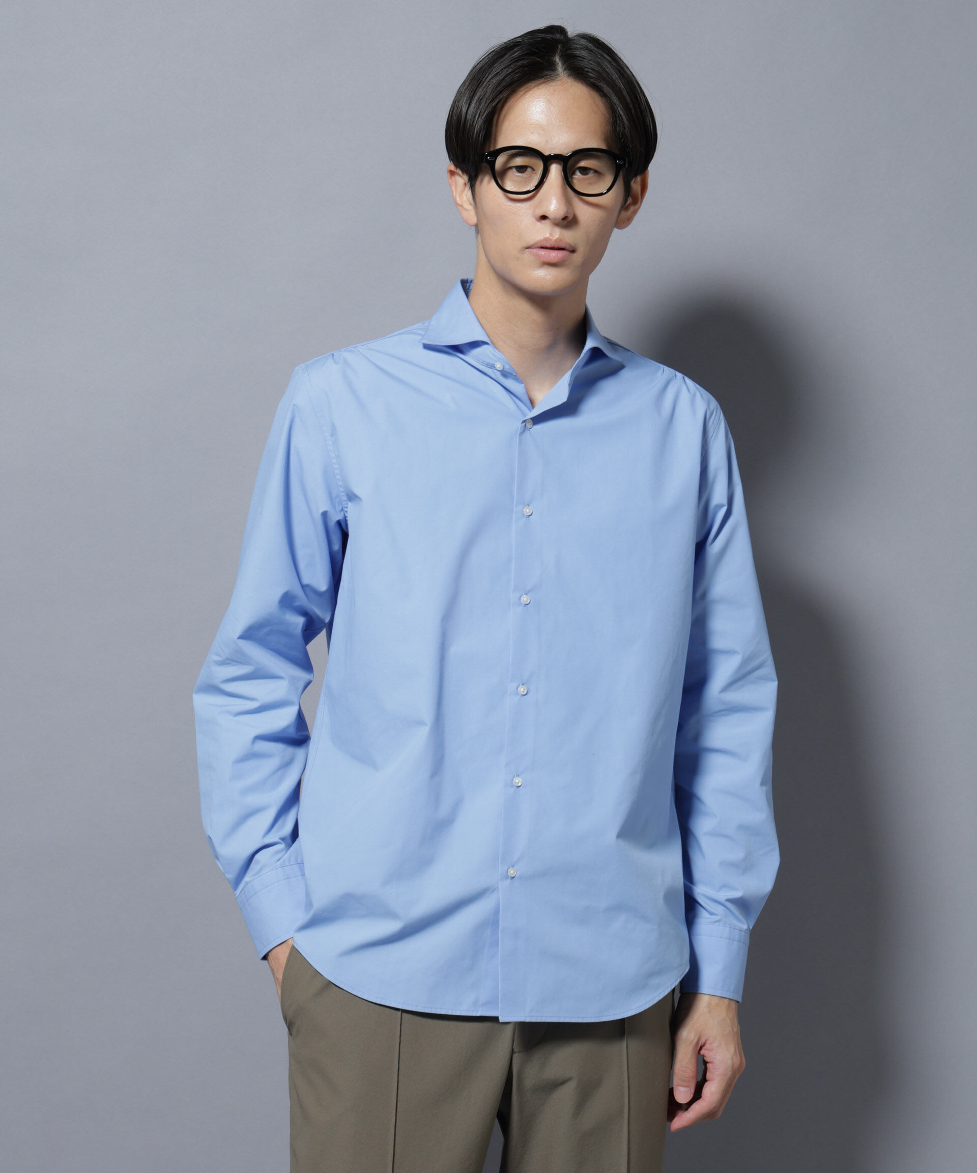 NANO universe「「N shirt」Anti Soaked(R)汗染み防止ホリゾンタルカラーシャツ長袖」|シャツ・ブラウス|L.ブルー1