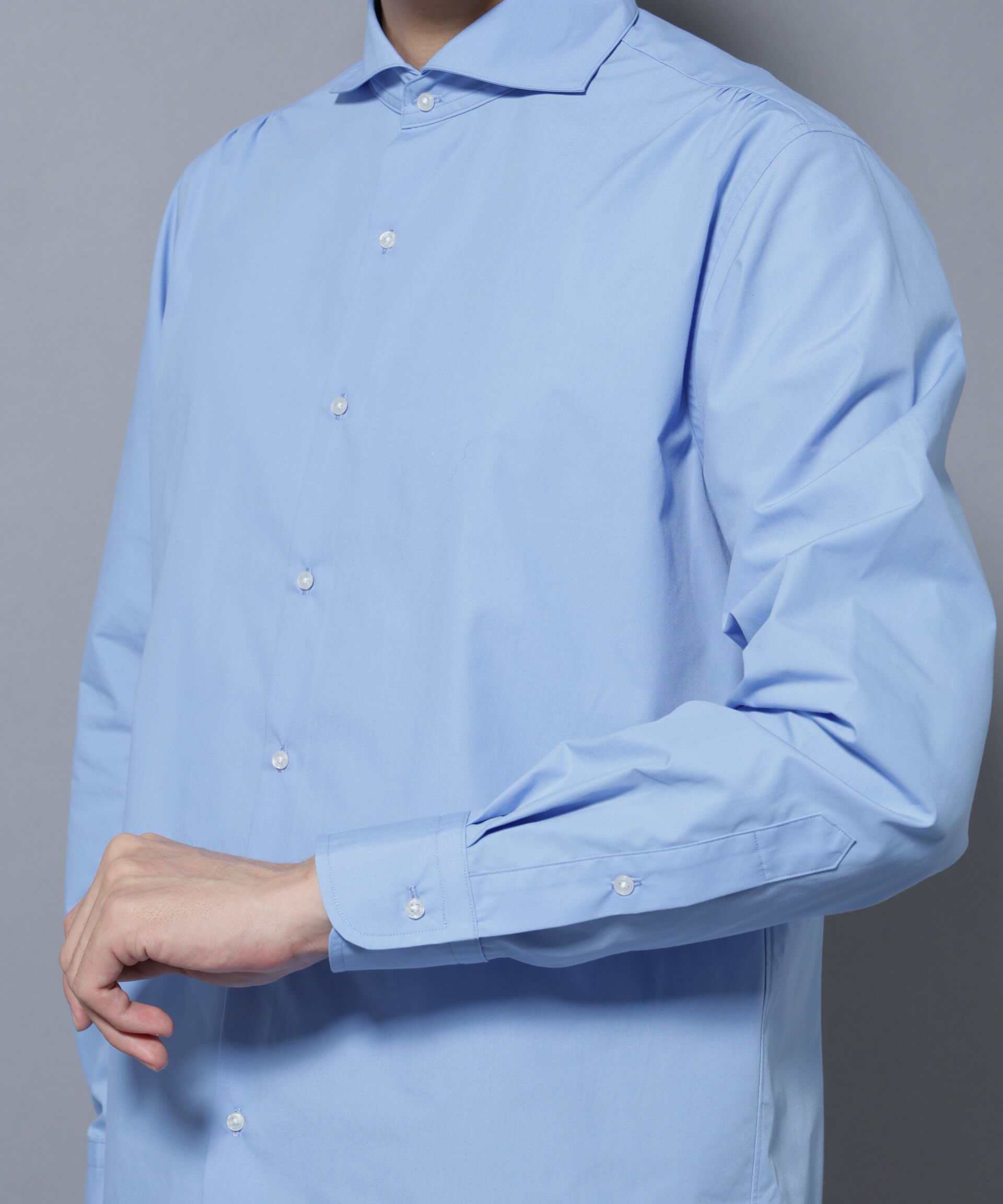 NANO universe「「N shirt」Anti Soaked(R)汗染み防止ホリゾンタルカラーシャツ長袖」|シャツ・ブラウス|