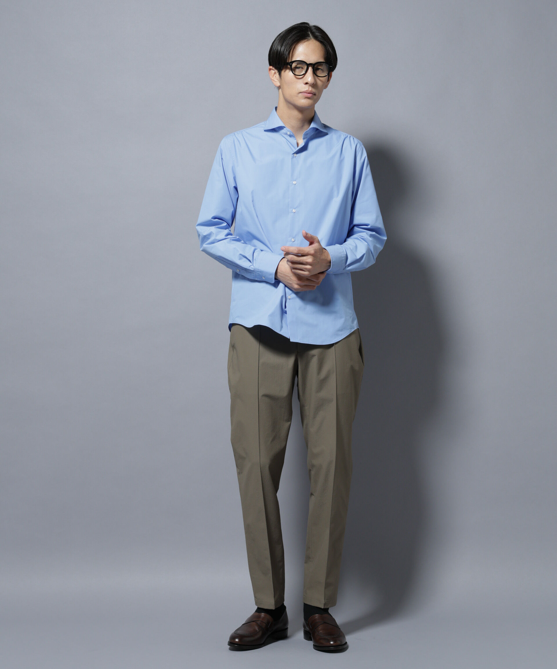 NANO universe「「N shirt」Anti Soaked(R)汗染み防止ホリゾンタルカラーシャツ長袖」|シャツ・ブラウス|