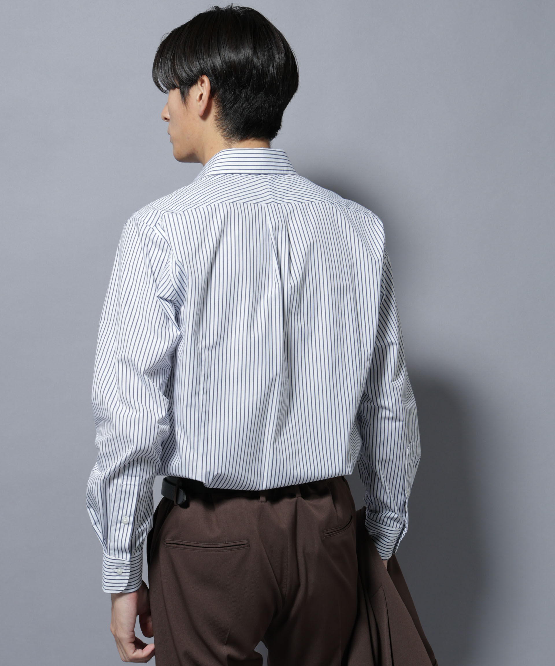 NANO universe「「N shirt」Anti Soaked(R)汗染み防止ホリゾンタルカラーシャツ長袖」|シャツ・ブラウス|