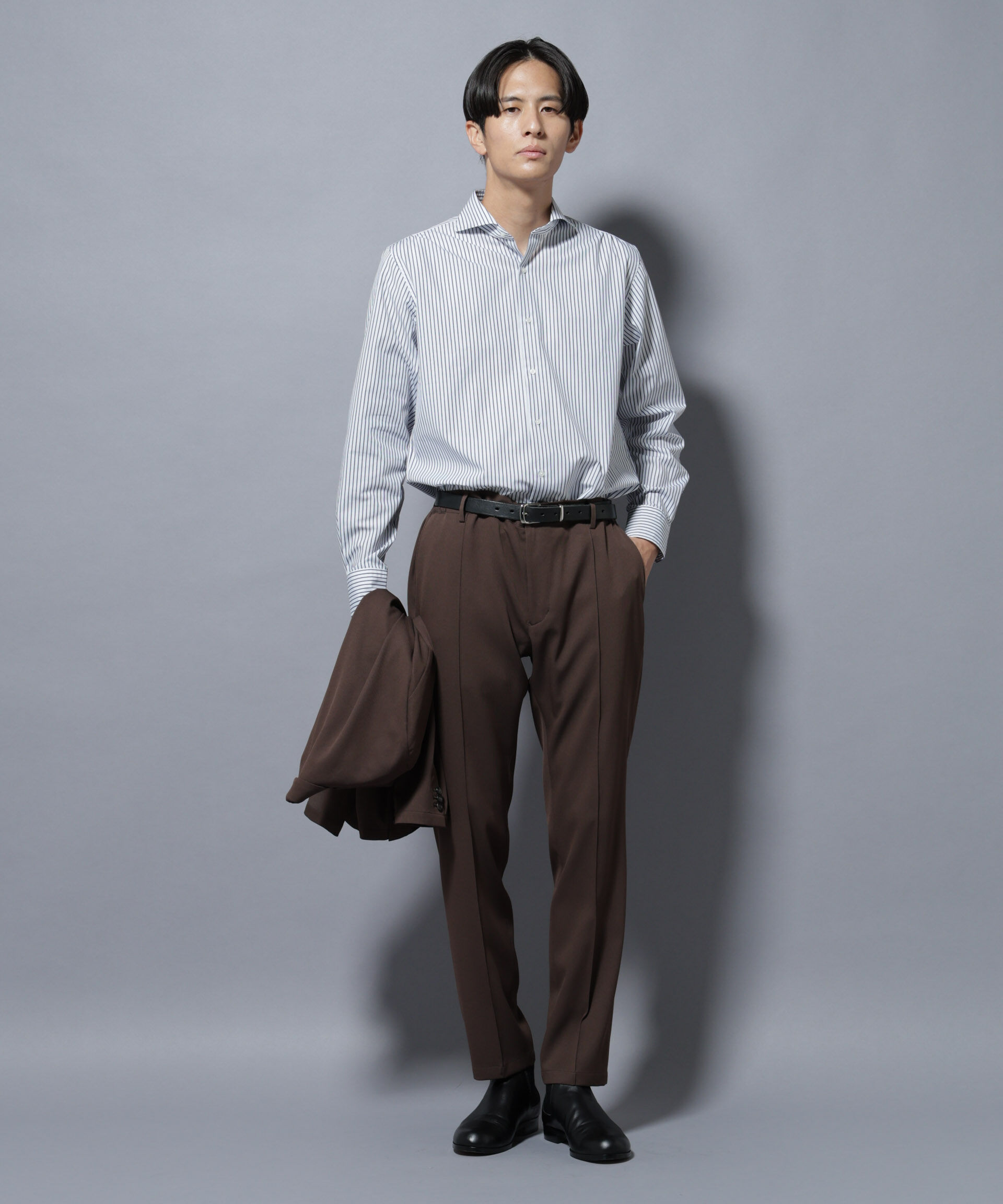 NANO universe「「N shirt」Anti Soaked(R)汗染み防止ホリゾンタルカラーシャツ長袖」|シャツ・ブラウス|