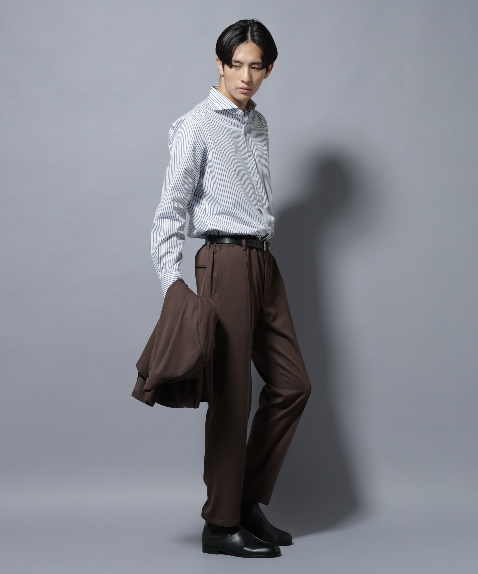 NANO universe「「N shirt」Anti Soaked(R)汗染み防止ホリゾンタルカラーシャツ長袖」|シャツ・ブラウス|