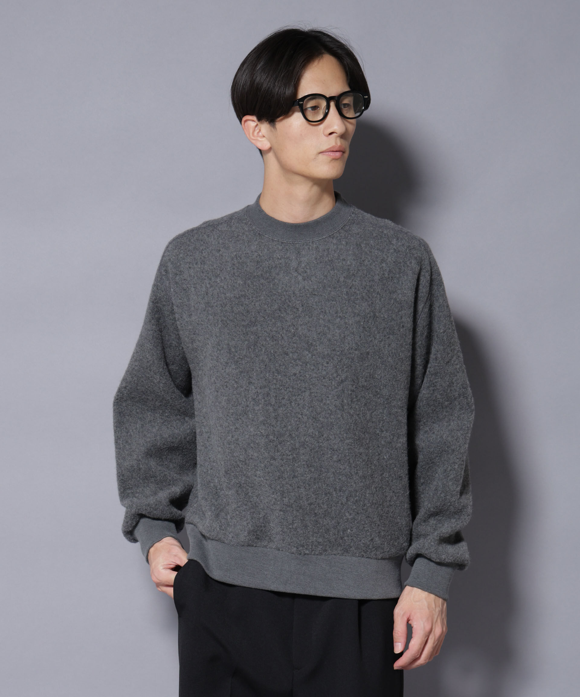 NANO universe「MIYATA&times;NANO JAPANMADE ウール/コットン スウェット」|Tシャツ・カットソー|チャコール3