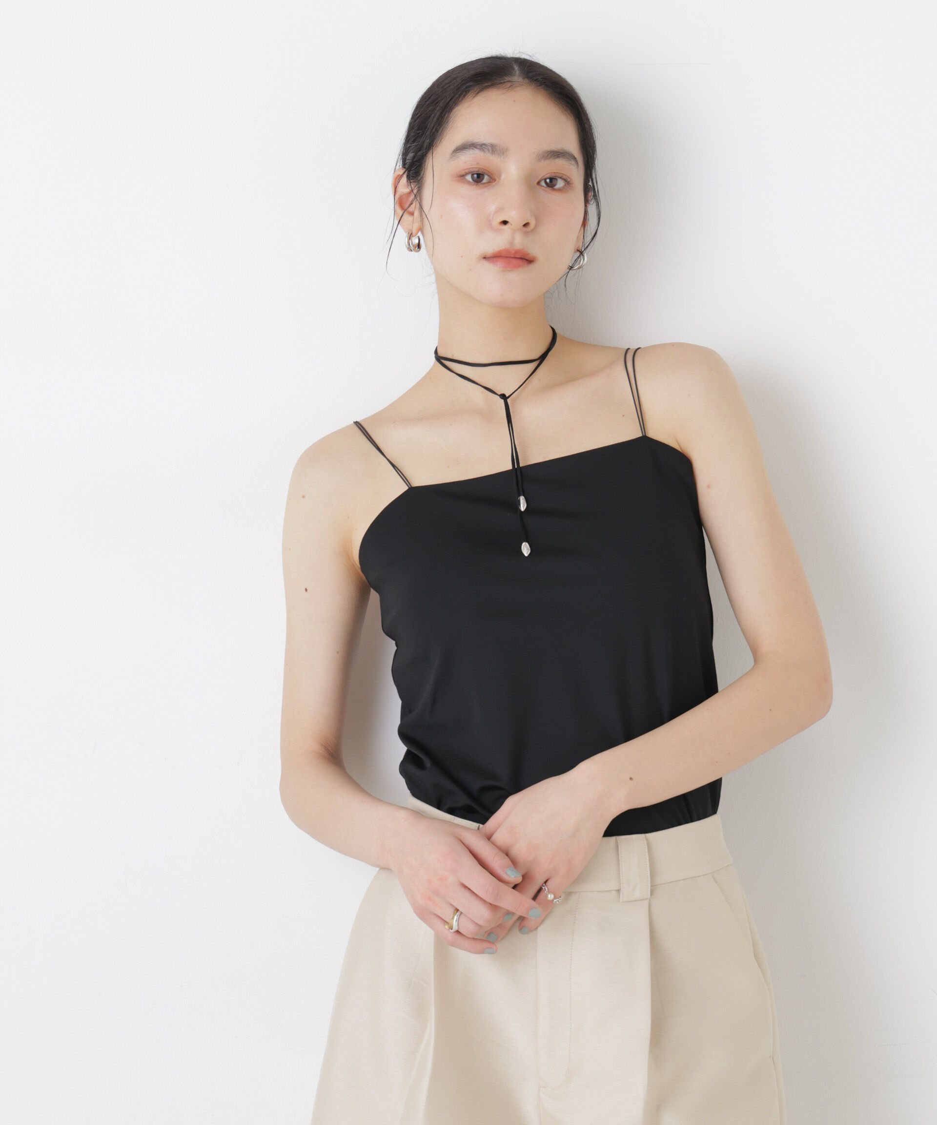 nano･universe「ストレッチポンチカップ付きベアトップキャミソール」|Tシャツ・カットソー|ブラック