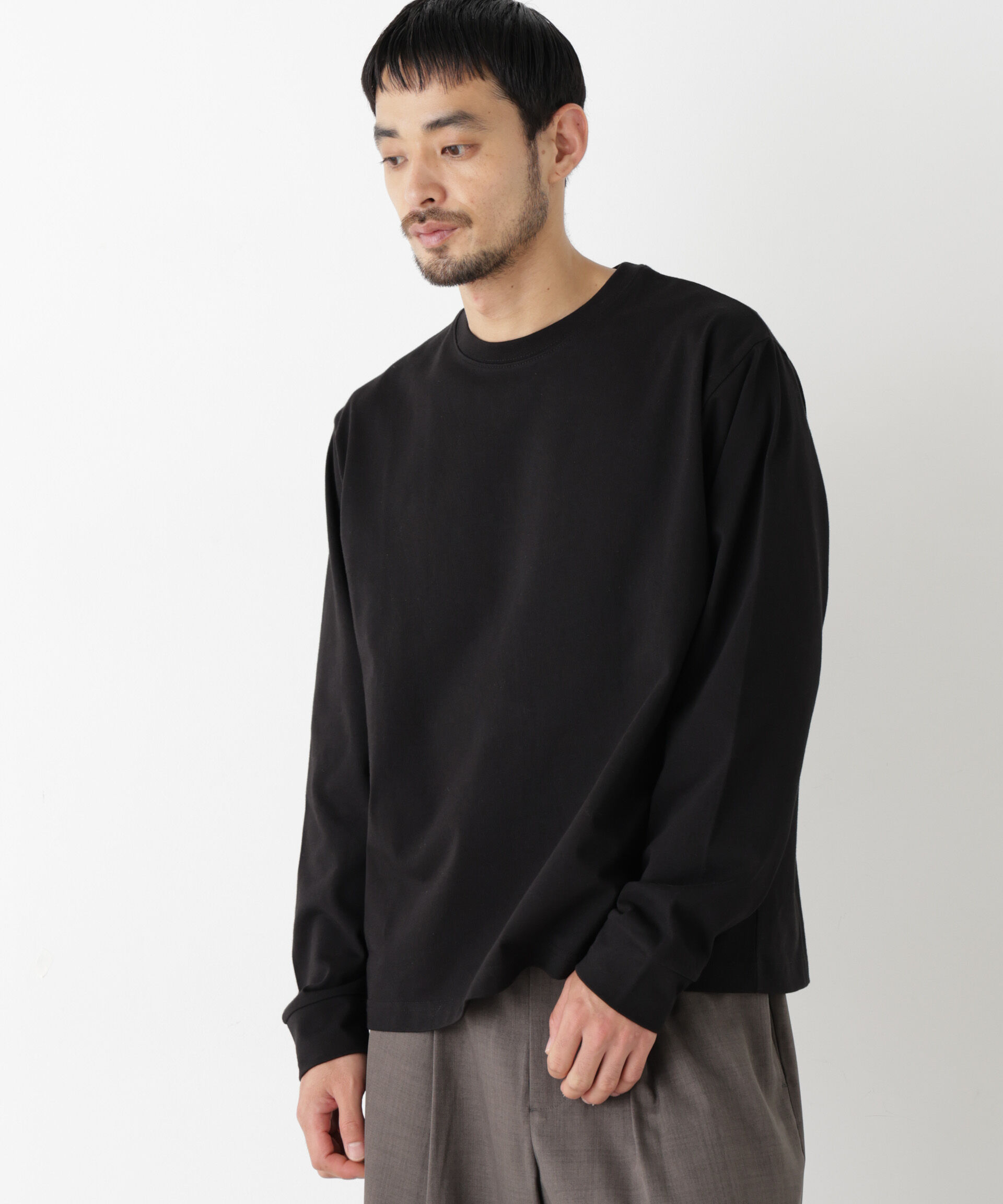 NANO universe「WEB限定/度詰めプレーティングクロップドTシャツ長袖」|Tシャツ・カットソー|