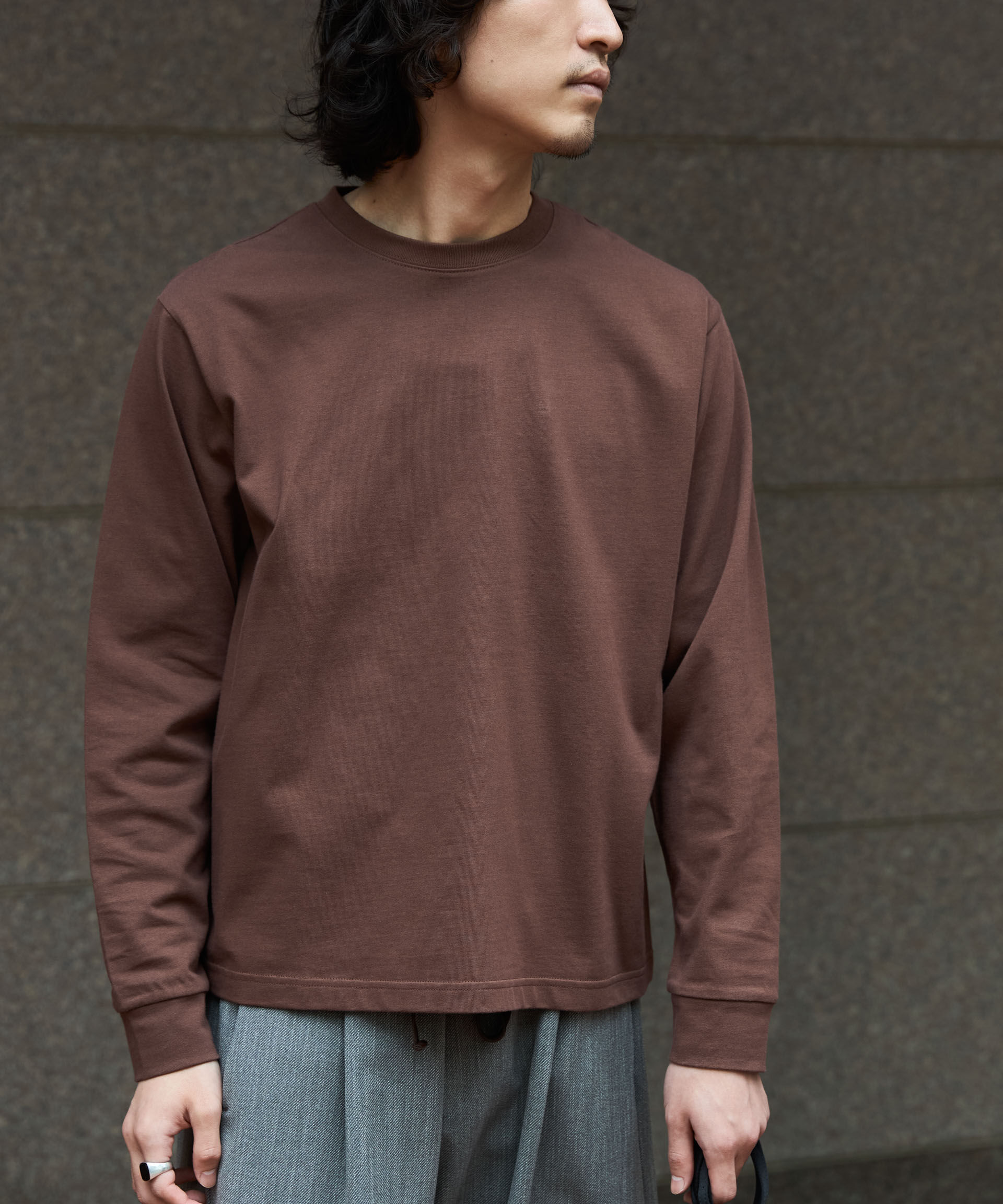 NANO universe「WEB限定/度詰めプレーティングクロップドTシャツ長袖」|Tシャツ・カットソー|