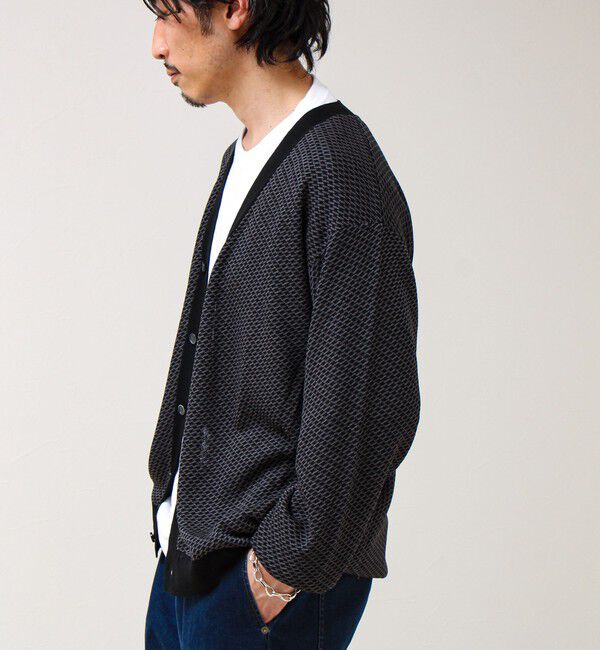 GLOSTER「【シャリ感で軽やか】バーズアイVネック crunchyカーデ」|カーディガン|