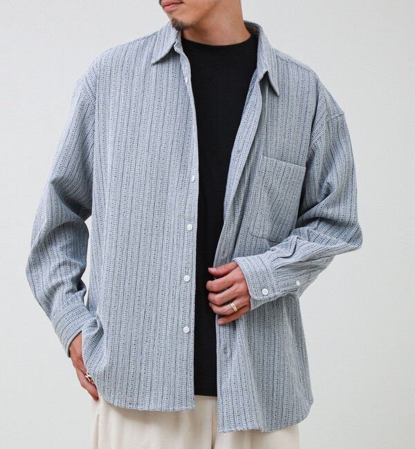 GLOSTER「Stripe crepe ストライプ楊柳 ロングスリーブオーバーサイズシャツ　」|シャツ・ブラウス|ホワイト系その他