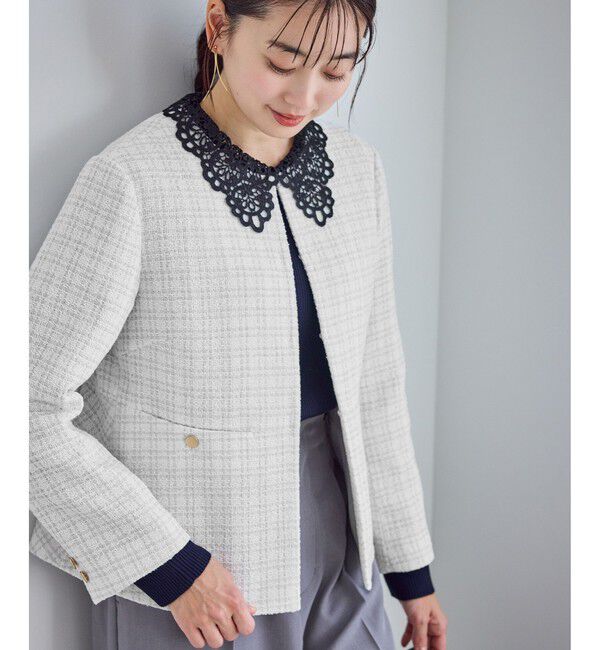 Rope&rsquo;Picnic「【WEB限定カラー】ツイードフレアジャケット/入卒式・セレモニー対応・リンクコーデ」|ノーカラージャケット|