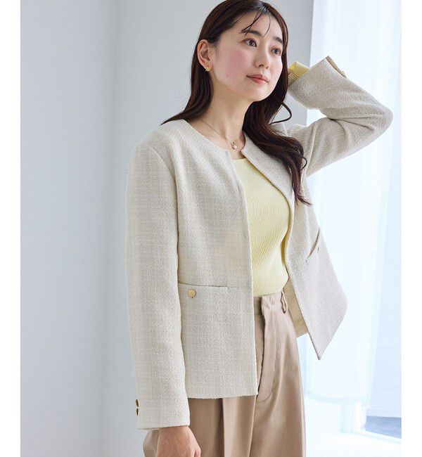 Rope&rsquo;Picnic「【WEB限定カラー】ツイードフレアジャケット/入卒式・セレモニー対応・リンクコーデ」|ノーカラージャケット|