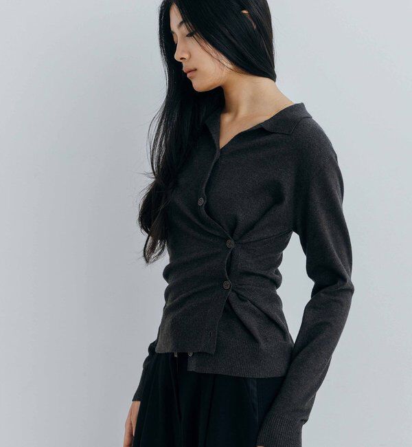  「〈NUE〉カシュクールニットカーディガン」|カーディガン|チャコールグレー