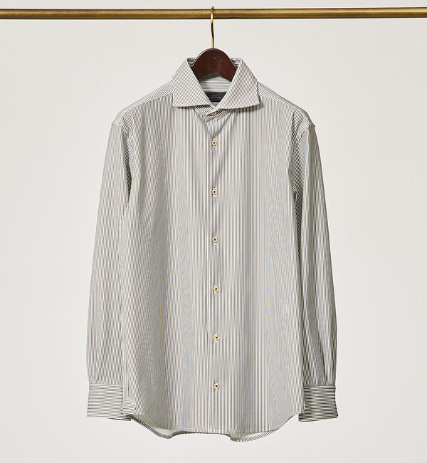 ABAHOUSE「【FLEX SHIRTS】Dry Moment ナロウ ストライプ 長袖 シャツ」|シャツ・ブラウス|ダークベージュ