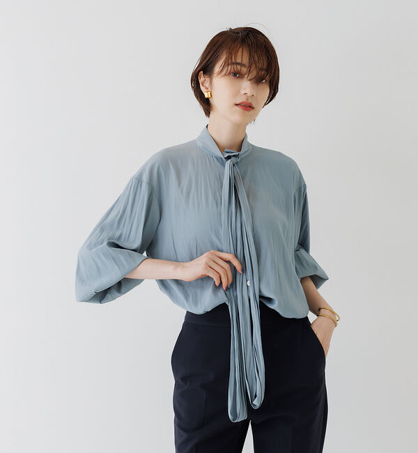 Rouge vif「割繊リボンデザインシャツ」|シャツ・ブラウス|サックスブルー