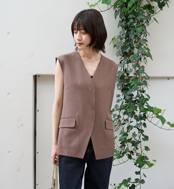 Rouge vif「リネン混サマーノーカラージレベスト」|シャツ・ブラウス|