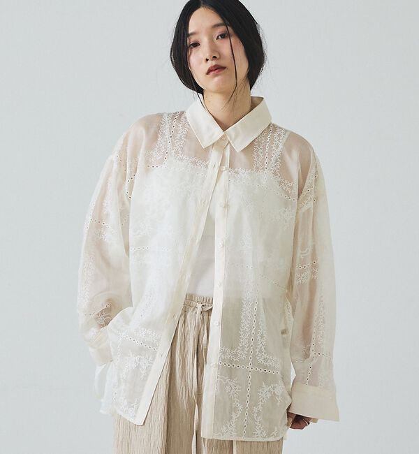 abahouse mavie「【シアー素材】総レースクレリックシャツ/春服/レイヤード/透け感/大人フェミニン」|シャツ・ブラウス|アイボリー