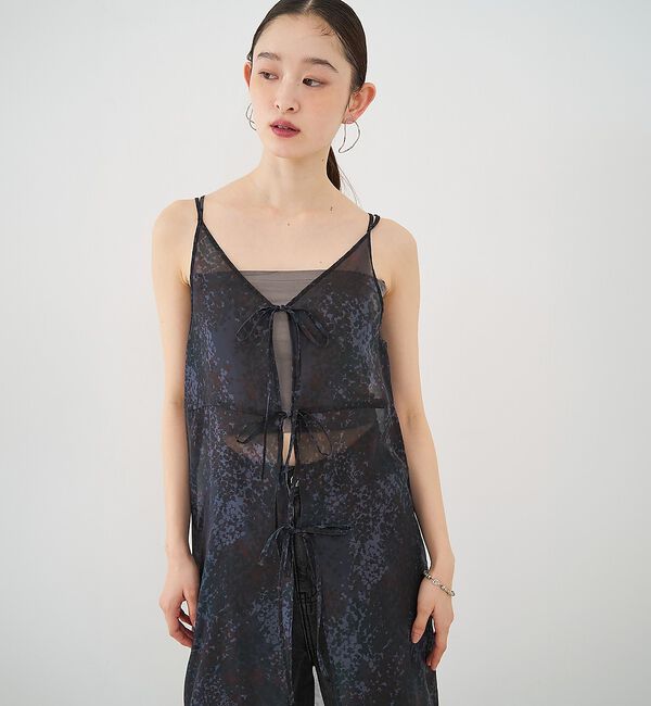 NOMINE「【前後着用可】水彩アート ニュアンス柄 2WAY シアー キャミワンピース ロン」|ワンピース|