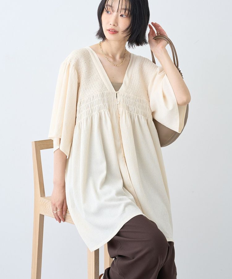 AMERICAN HOLIC「【WEB限定】前後2WAYVネックシャーリングチュニックブラウス【吸水速乾・イージーケア】」|Tシャツ・カットソー|Ivory