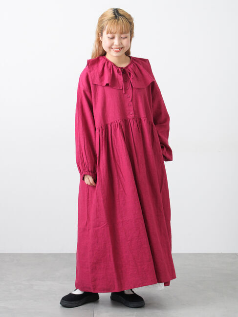 Samansa Mos2「【Cross&times;Linen】ギャザーワンピース」|ワンピース|レッド