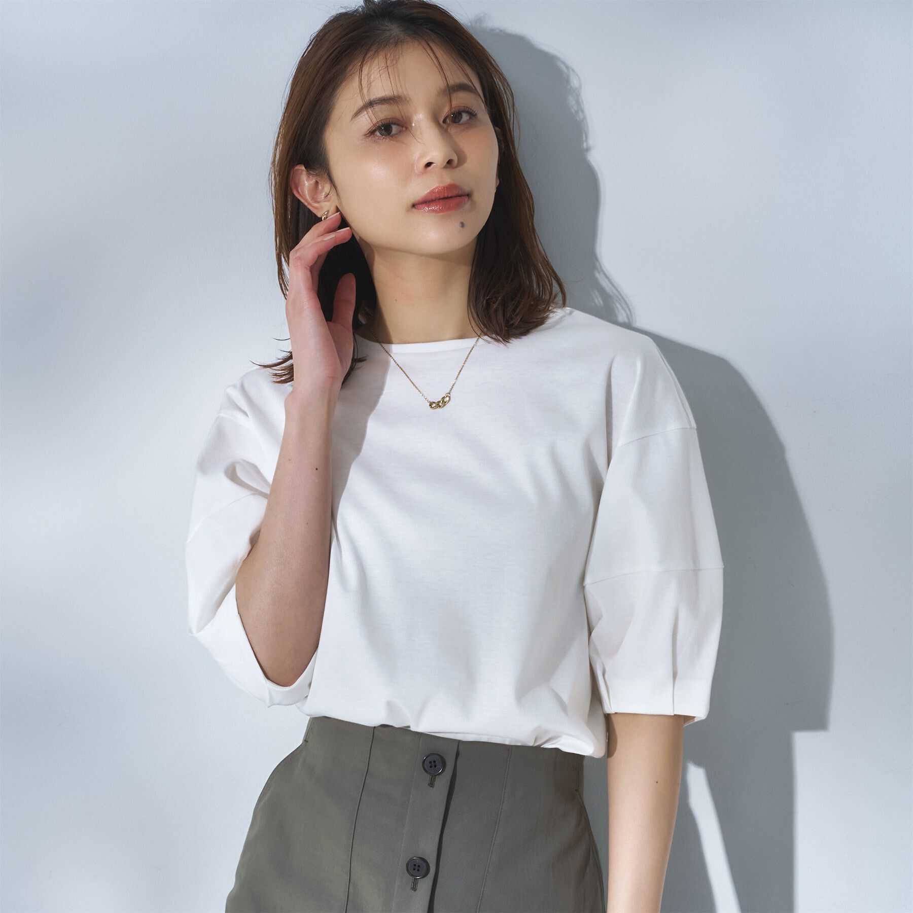 UNTITLED「【汗染み防止/接触冷感】ランタンスリーブプルオーバー」|Tシャツ・カットソー|ホワイト(001)